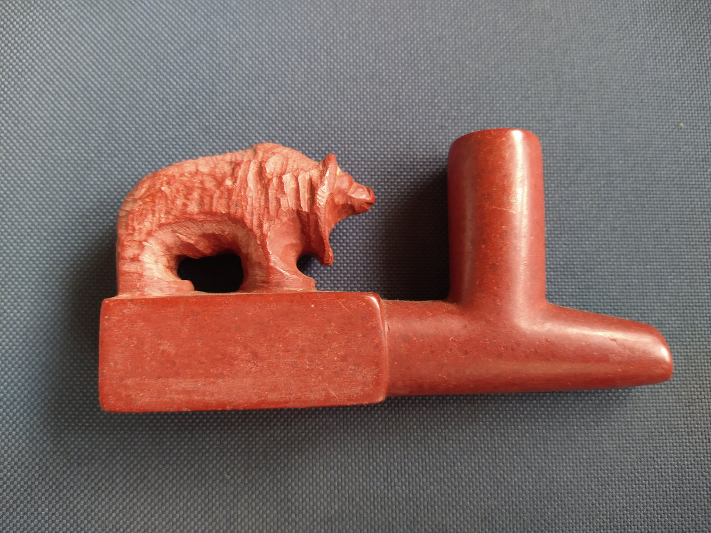 Vintage Tribal Carved Red Pipestone Catlinite Bear Pipe Bowl Only With No Stem. Artwork by Master Carver William Billy Bryan 'Big Eagle'