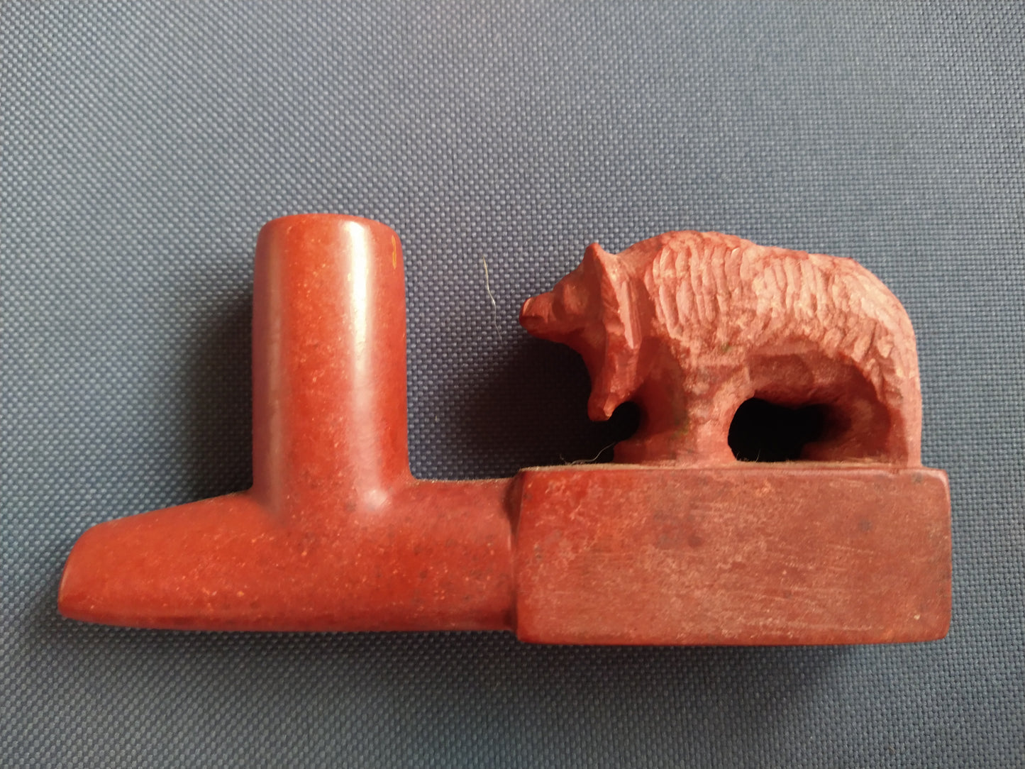 Vintage Tribal Carved Red Pipestone Catlinite Bear Pipe Bowl Only With No Stem. Artwork by Master Carver William Billy Bryan 'Big Eagle'