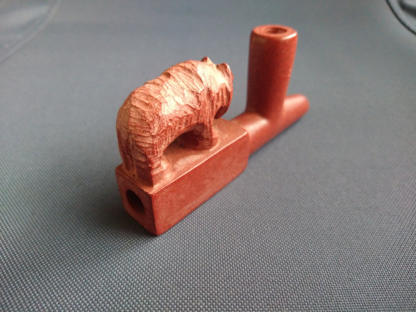 Vintage Tribal Carved Red Pipestone Catlinite Bear Pipe Bowl Only With No Stem. Artwork by Master Carver William Billy Bryan 'Big Eagle'