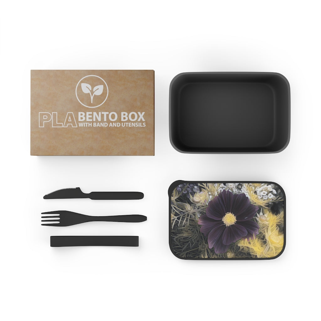 Black Cosmos PLA Bento Box with Band and Utensils